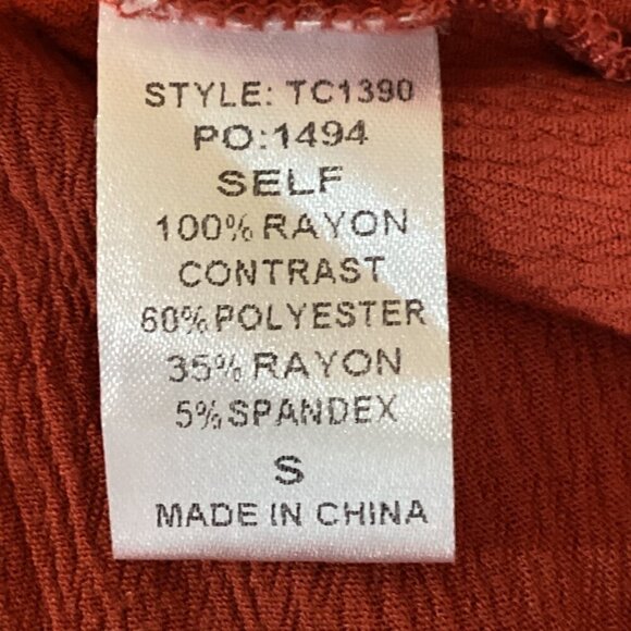 Gigio Long Bell Sleeve BOHO Tassle Tie Tunic Top Sz S Rust #312J - Picture 8 of 9